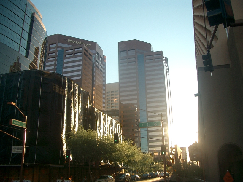 Phoenix, AZ: Sun setting in downtown Phoenix