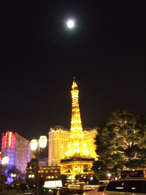 North Las Vegas, NV: December 24, 2007 on the strip with a full moon