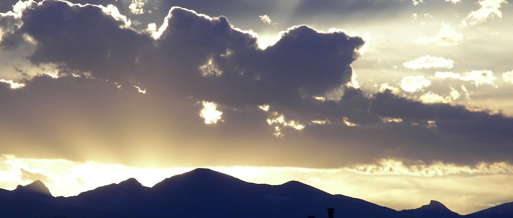 Westminster, CO: Sunset over the Rockies, as seen from Westminster, CO