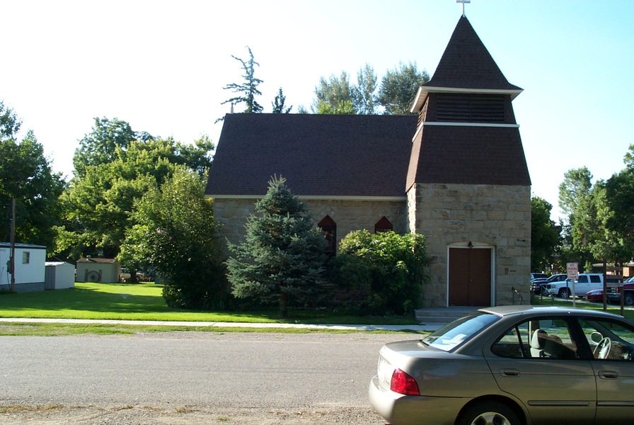 Park City, MT: Old stone church made from sandstone block which was cut from the bluffs north of the city.