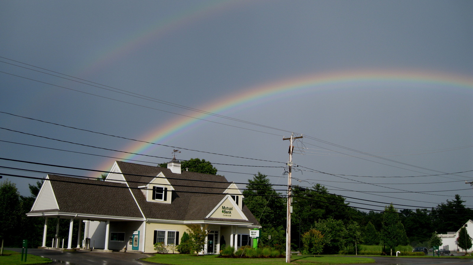 Carver, MA: rainbow over center Carver