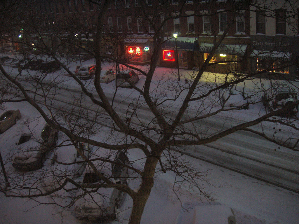Hoboken, NJ: Washington Street during a blizzard.