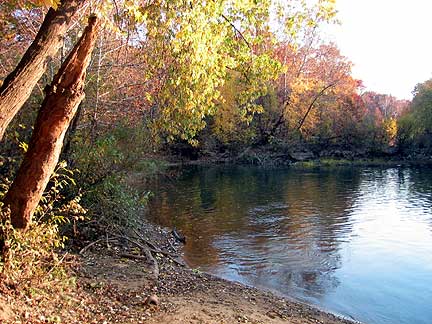 Byrnes Mill, MO: Just downstream from the mill's foundation, Nov, 2008