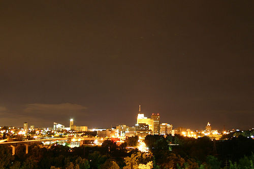 Akron, OH: Akron's fantastic skyline at night...(comparable to a miniature cincy skyline)