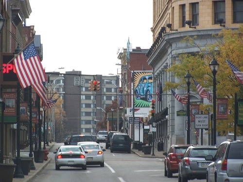 Uniontown, PA: Intersection of W. Main & Pittsburgh Street. Fayette Holdings, the Ruby Building and Mt. Vernon Towers are noted in this photo.