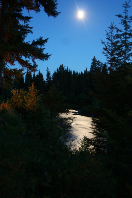 Bigfork, MT: This is a photo of the river off the wild mile at night.