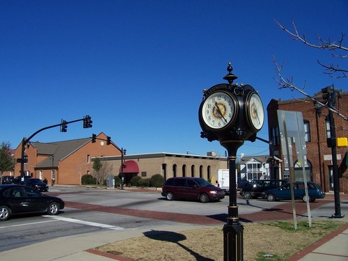Lexington, SC: A shot of an ornamental clock of the corner of Main Street (US-1) and Lake Drive (SC-6), the original core of Lexington, South Carolina. Most of the surviving businesses in the area are law firms, architects, title insurers and others associated with county government. The clock is accurate; photo taken on 11:25 am on January 9th, 2009.