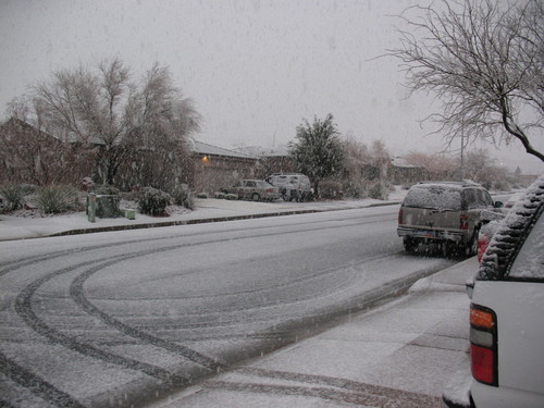 St. George, UT: Evening it snowed. Note: this is NOT the norm here it is usually warm and sunny. You get a storm like this maybe every 3 or 4 years if that. So dont freak out! :) it's just a nice change