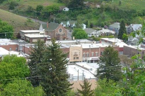 Colfax, WA: Colfax city center from hillside, May 2008