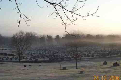 Dickson, TN: On this blessed morning, sun and fog through light and shadow across Dickson's great necropolis.