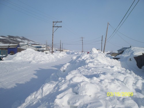 Mountain Village, AK: Snow plowed road