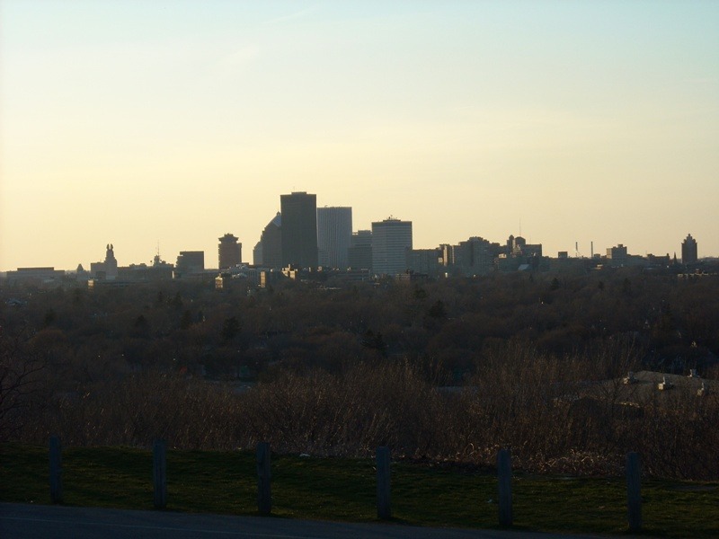 Rochester, NY: Rochester Skyline from Cobbs Hill Reservoir