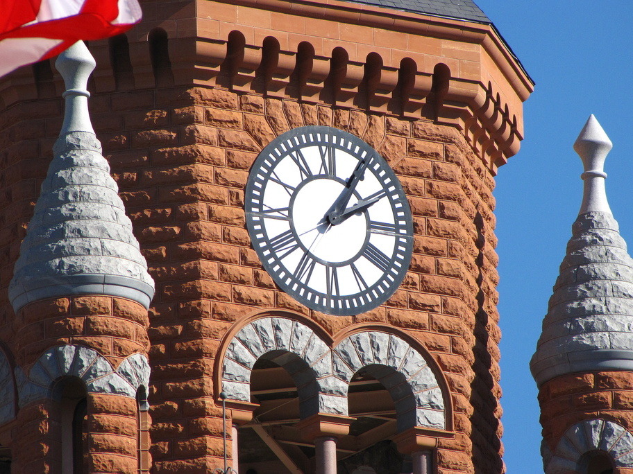 Dallas, TX: Clock on top of Old Red Courthouse Museum