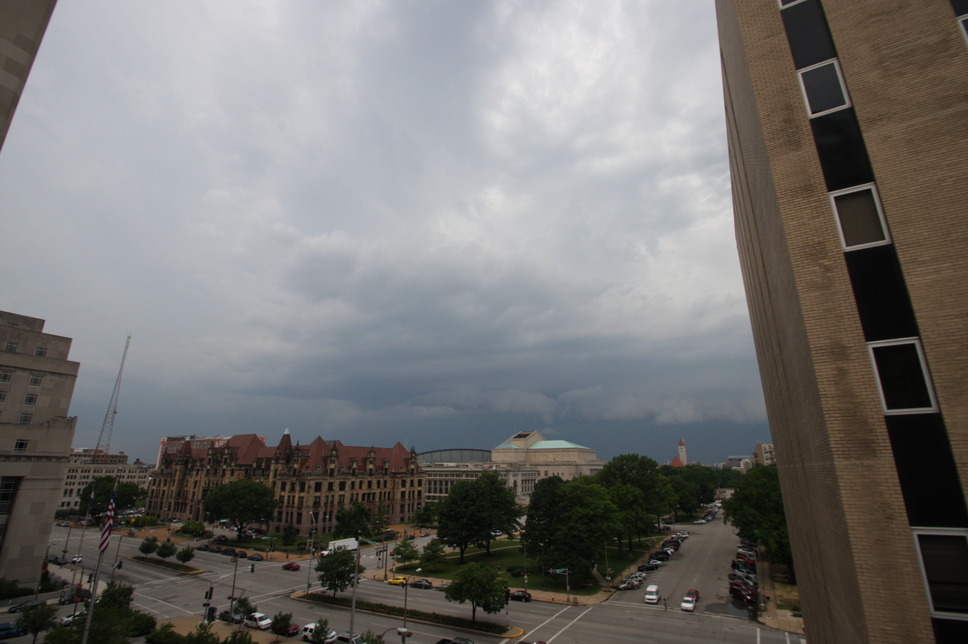 St. Louis, MO: Looking West toward City Hall; Storm approaching St Louis.