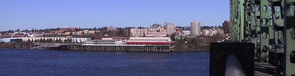 Vancouver, WA: Panoramic of Downtown Vancouver from the center of the Interstate Bridge