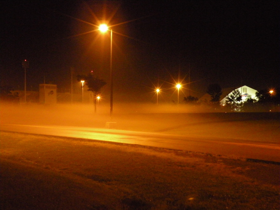Orchard Park, NY: The Ralph Wilson Stadium & Fieldhouse through fog on the Erie Community College Campus