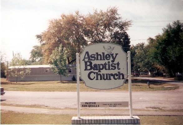 Ashley, IL: Sign at Asley Baptist church