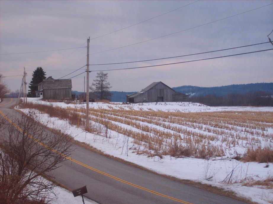 Poultney, VT: Farm field and barn on Blissville Rd., on the outskirts of Poultney. Christmas Day 2007