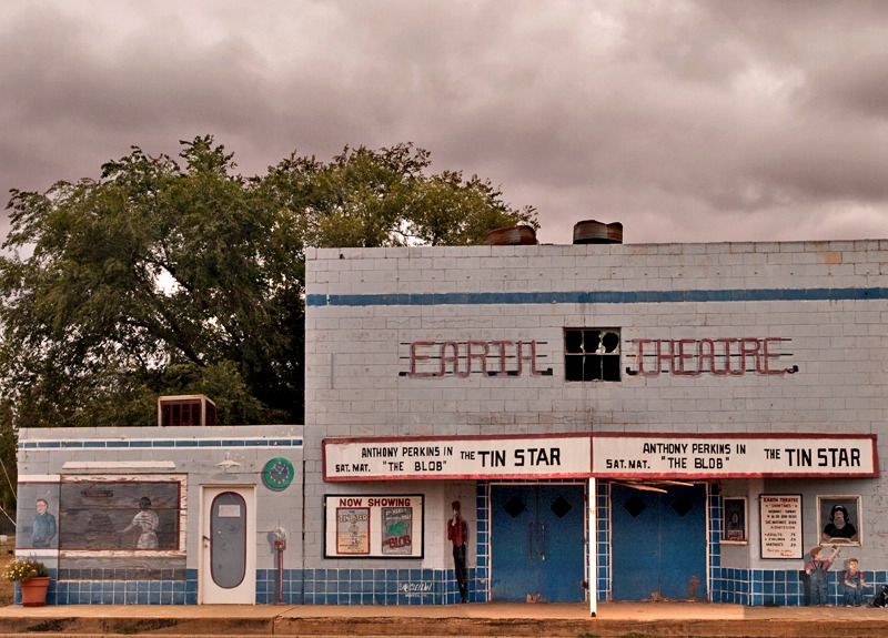 Earth, TX: A front view of the Earth Theater, now closed