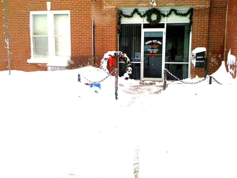 Tarkio, MO: Tarkio City Hall after Christmas Blizzard