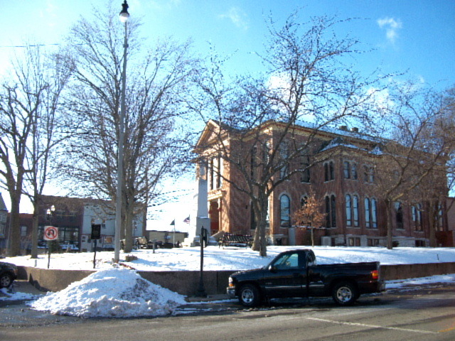 Greenville, IL: After a bit of winter snow, but the sun returns on the courthouse.