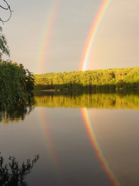 Oakham, MA: Amazing Double Rainbow Reflection at Lake Dean
