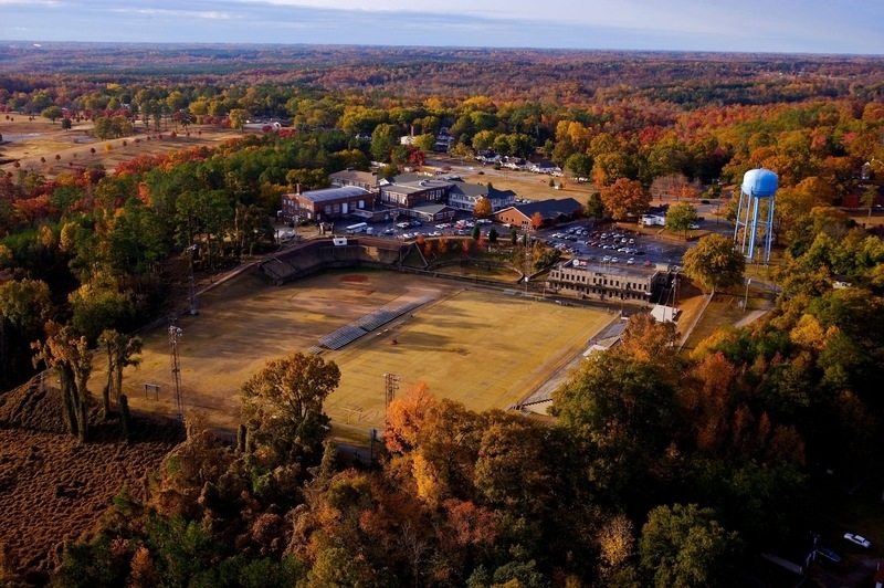 Ware Shoals, SC: Ware Shoals High School aerial view of campus in Autumn