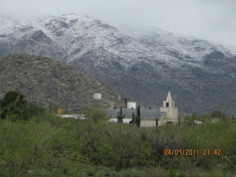 Congress, AZ: Snow 4.09.2011 looking over Good Shepherd of the Desert Church