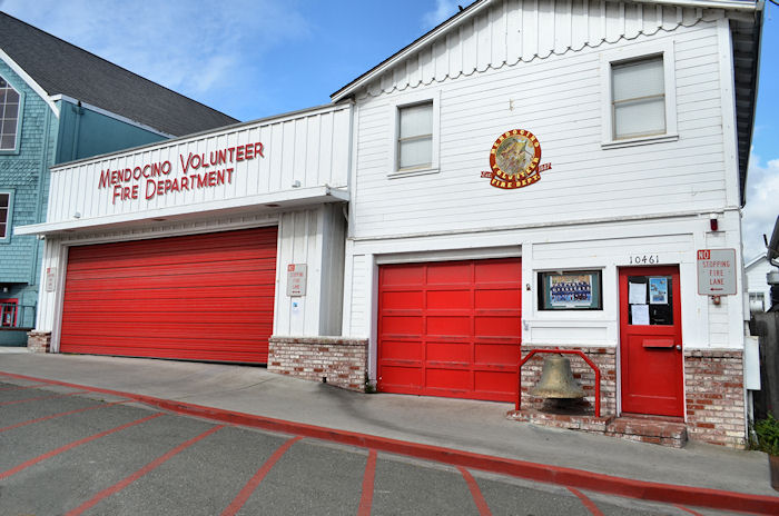Mendocino, CA: VFD Fire Station in downtown area of Mendocino.