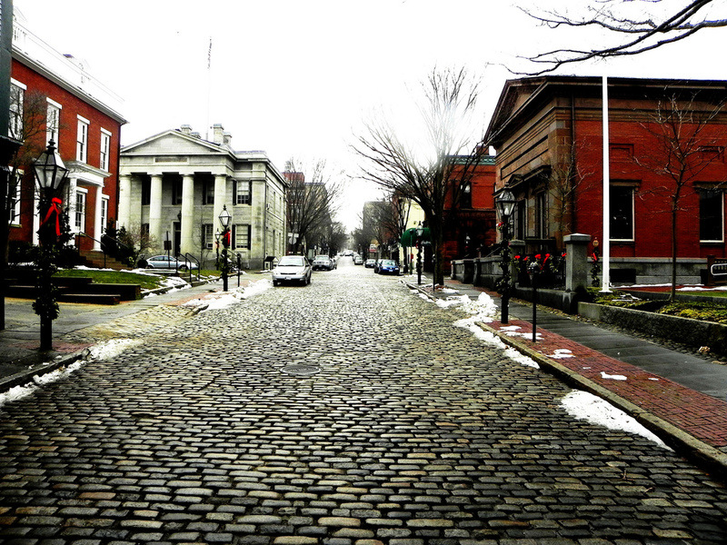 New Bedford, MA: Downtown, with visitors centre on the right.