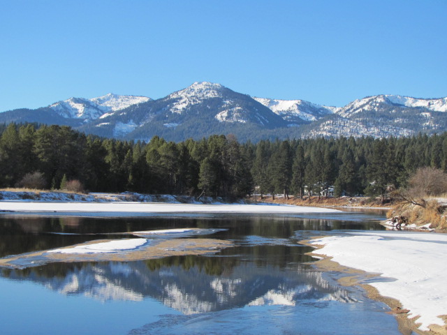 Cascade, ID: view of West Mountain from South fork Bridge