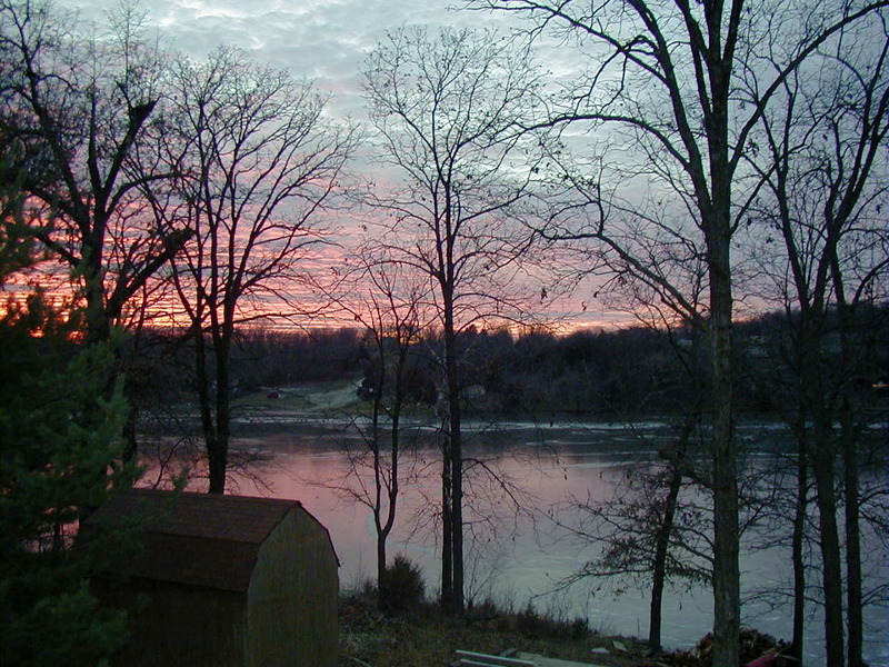 Crystal Lakes, MO: View of the lake with a winter sunset.
