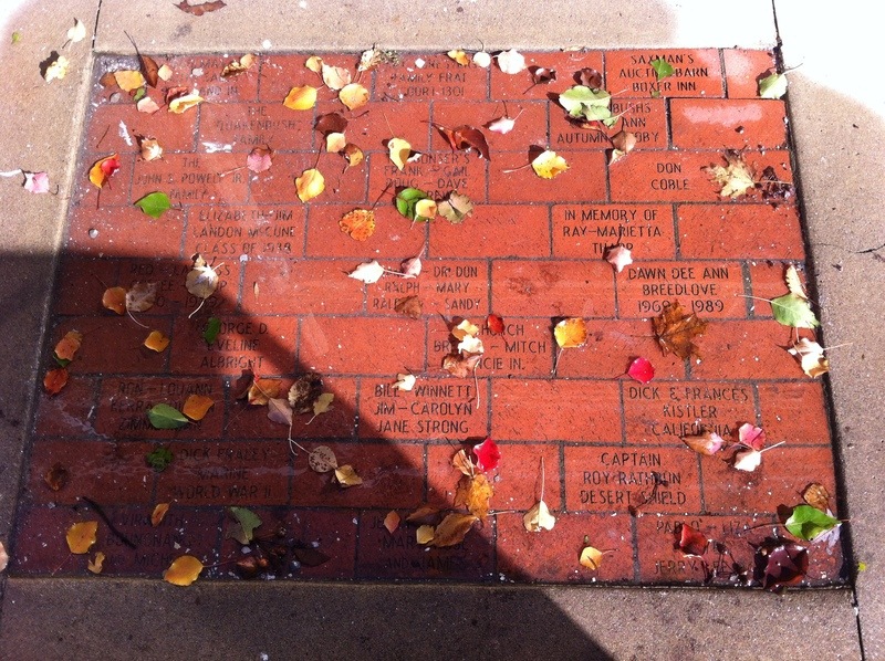 Redkey, IN: High Spirits Cafe, Gray Hotel, NW corner of High St. and 1, Leaves and pavers
