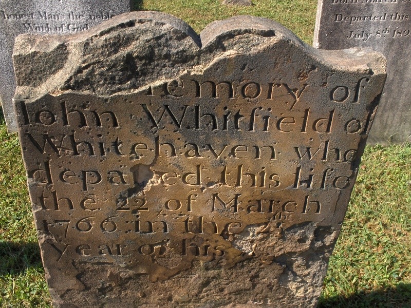 Fredericksburg, VA: 1766 tombstone at cemetary of old church - historic Fredericksburg