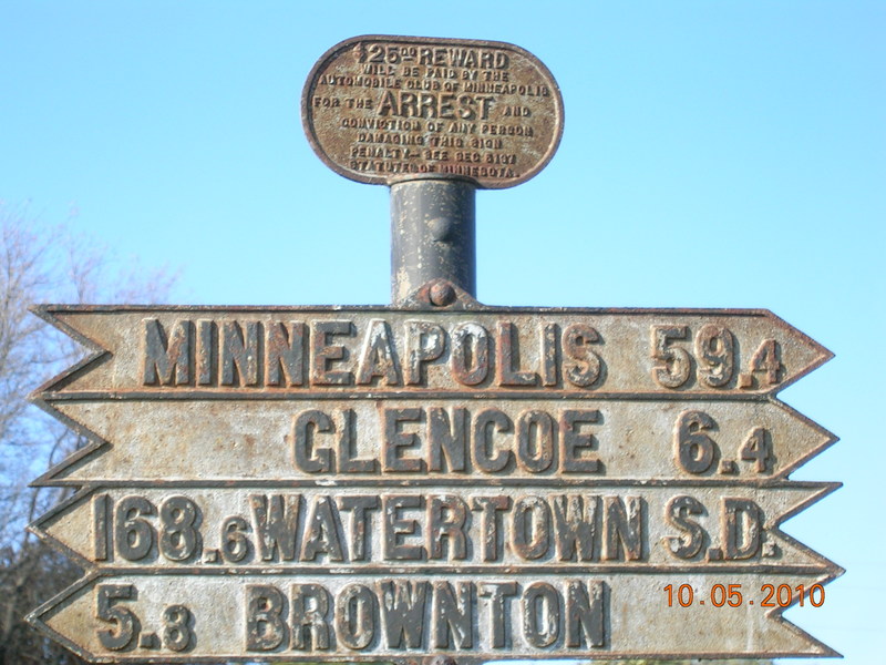 Brownton, MN: Auto Club Mileage Sign from the 1920's