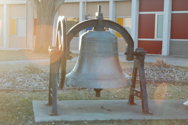 Wyndmere, ND: iconic school bell that was originally displayed in front of the Earl School, now in front of Wyndmere Elementary
