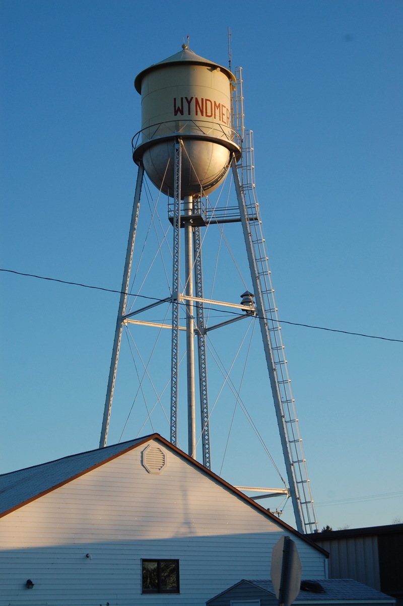 Wyndmere, ND: The Water Tower, with Legion Post below