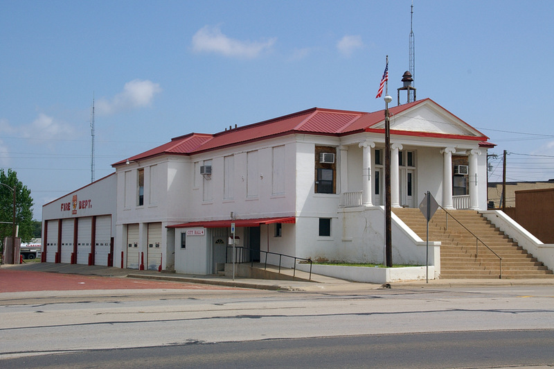 Clarendon, TX: CITY HALL of the oldest surviving town in the Texas Panhandle. Originally founded along the banks of the Salt Fork of the Red River, it moved five miles south to the present location to profit from the Denver-Ft. Worth railroad.