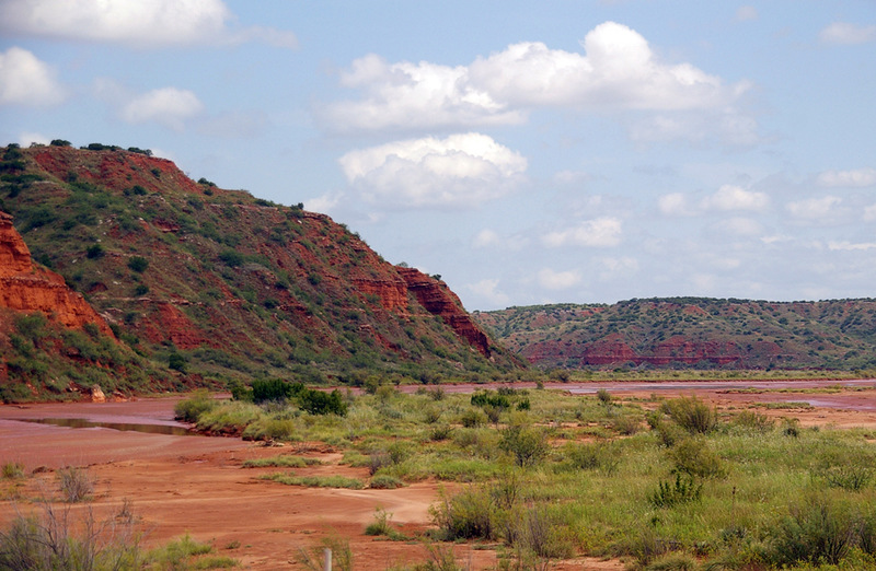 Turkey, TX: PRAIRIE DOG TOWN FORK RED RIVER begins when two creeks merge in the Palo Duro Canyon, the nation's second largest. Fed by springs there that form its base flow, runoff from rainstorms occurring along the Llano Estacado mesa's escarpment can dramatically increase its volume.