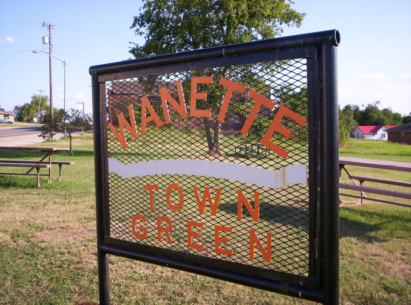 Wanette, OK: wanette town green sign