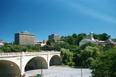 Bethlehem, PA: Looking at downtown Bethlehem from the Hill-to-Hill bridge