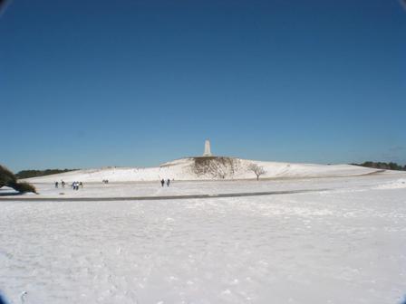 Kill Devil Hills, NC: The Wright Memorial with snow