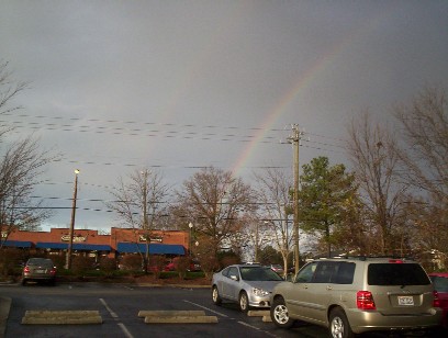 Cary, NC: Rainbow over downtown Cary after the Christmas Parade, 12/11/2004.