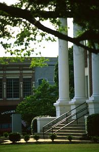 Dyersburg, TN: The steps of the Dyer County Courthouse in downtown Dyersburg