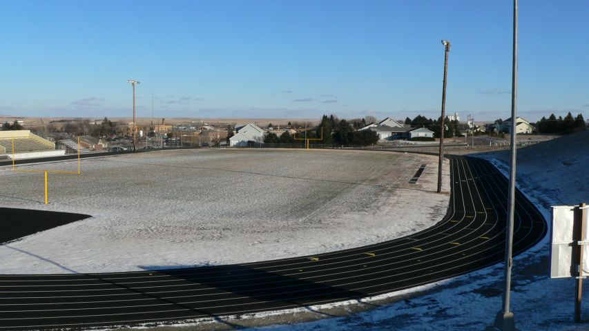 Winner, SD: Looking eastward over the Winner, SD Warrior's football field with the prairie beyond