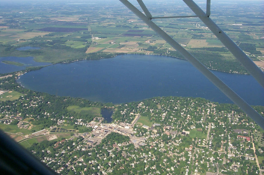 Lake Mills, WI rock lake form air photo, picture, image (Wisconsin