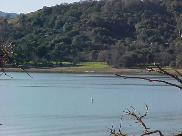 Ukiah, CA: View of the Pomo day use area Lake Mendocino. Looking west