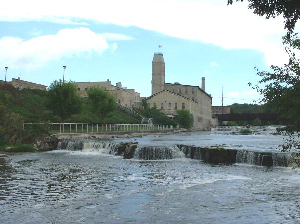 Sheboygan Falls, WI: The falls in the Sheboygan river are responsible for the establishment of the city of Sheboygan Falls in 1835, originally as Rochester. Photo by Fred Beisser; copyright 2004 and 2005.