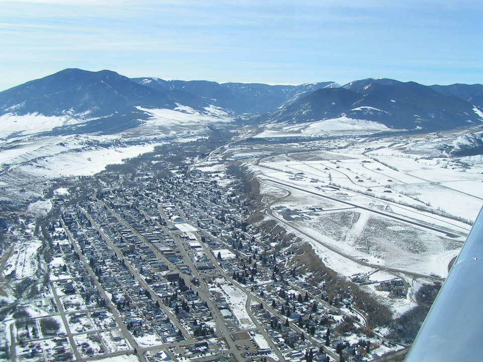 Red Lodge, MT: Aerial - Airport KRED on the right