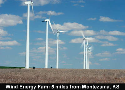 Montezuma, KS: Northeast of Montezuma on Highway 56 is a wind energy farm capable of powering 37,000 homes.